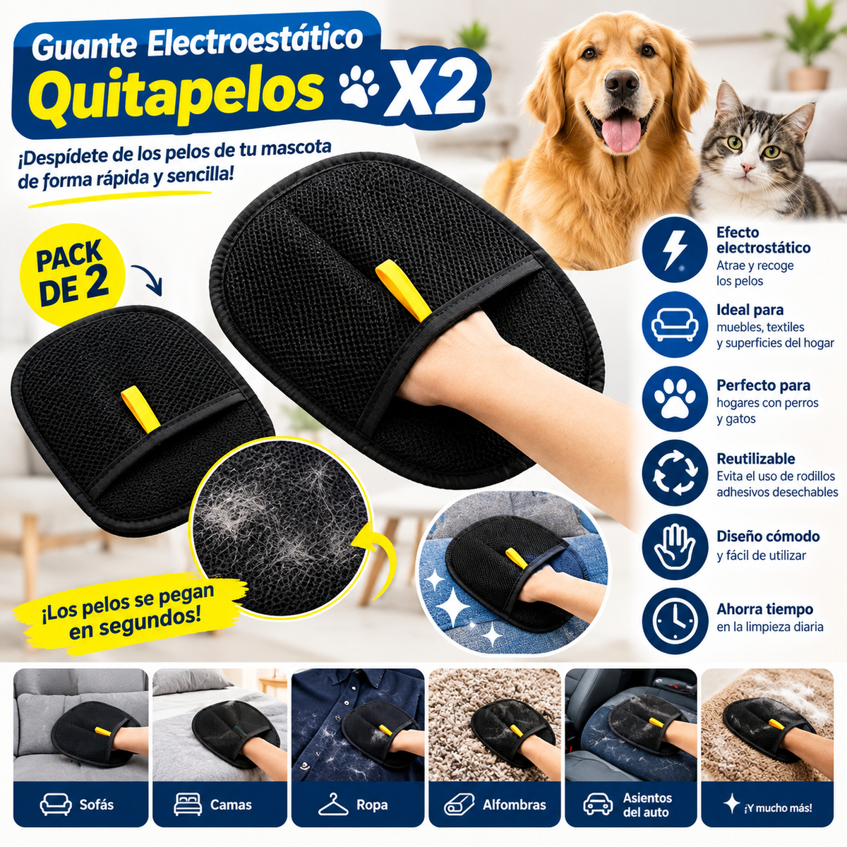 🐾 Guante Electroestático Quitapelos X2🐶🐱